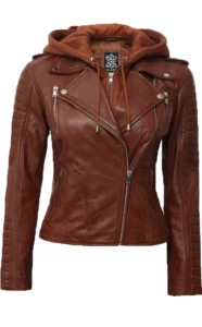 brown womens leather jacket with hood bagheri black Friday