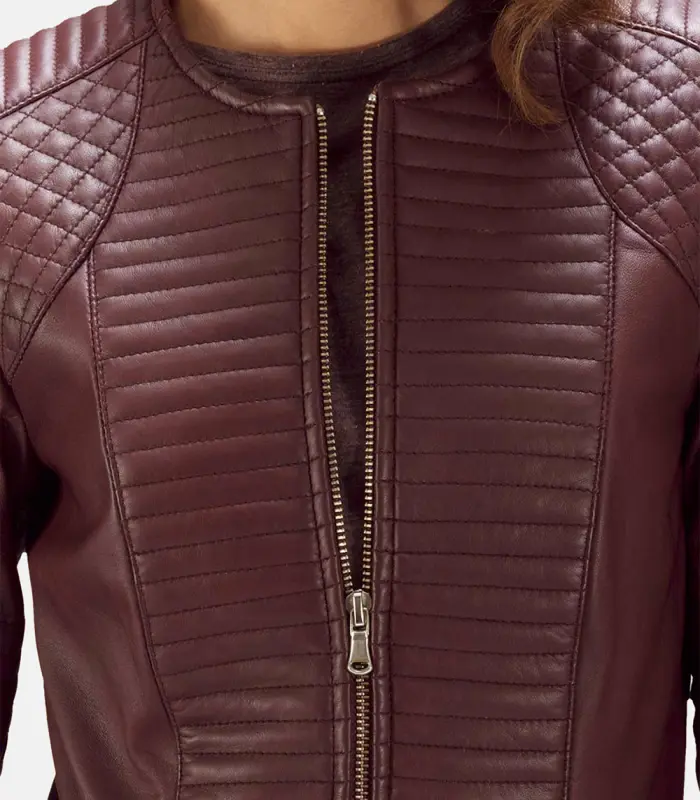 Quilted Maroon Leather Jacket – Nexi