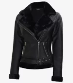 Black Faux Shearling leather jacket women