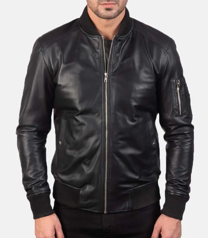 Black bomber leather jacket men