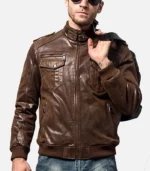 Brown Biker leather jacket men