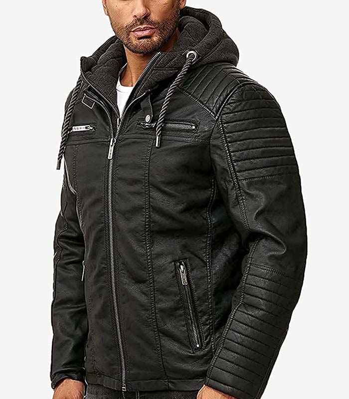 Lamb Leather Biker jacket with detachable Hood