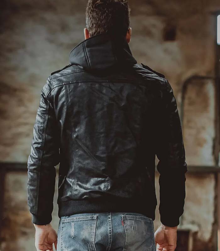 Leather jacket for men bomber leather jacket with hood