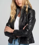 Leather jacket women with Removeable hood