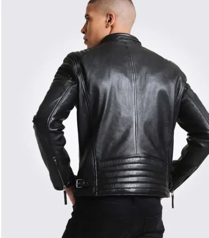 Men black leather jacket