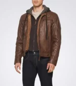 Motorcycle leather Jacket for men with hood aura outfits