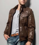 Slim fit leather jacket for men