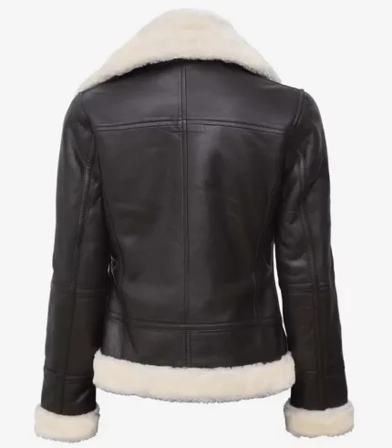 Shearling brown leather jacket women