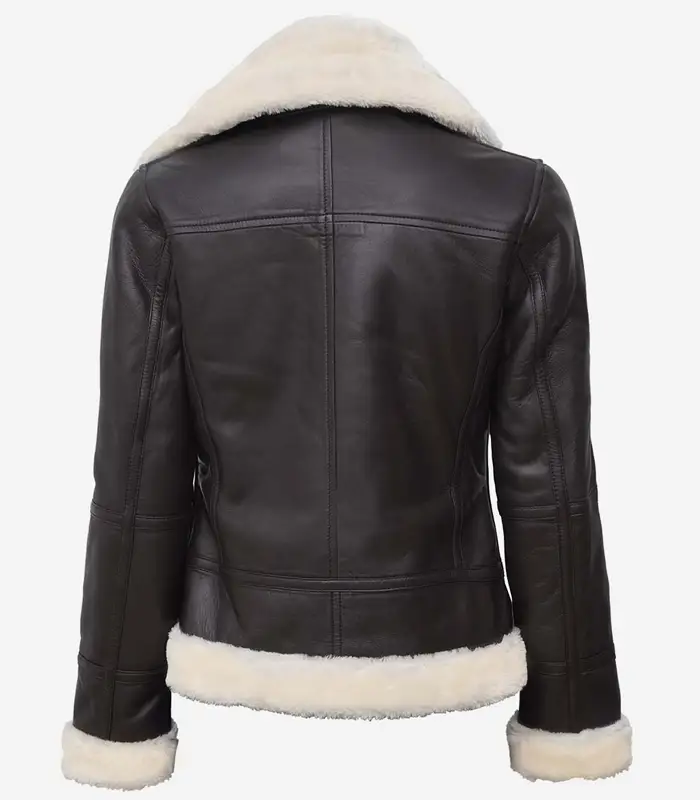 Shearling brown leather jacket women