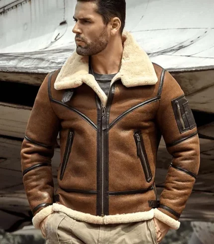 Sheepskin Aviator Winter Coat Fur Bomber Leather Jacket