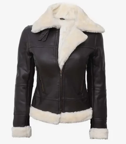Women Brown Shearling Leather B3 Bomber Jacket