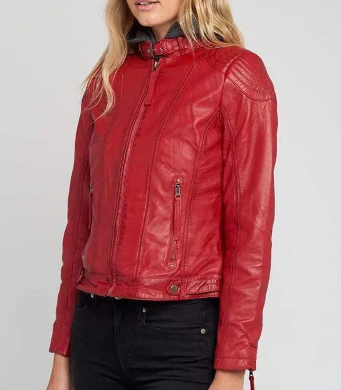 Women Hooded leather jacket