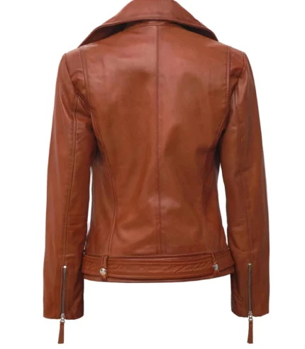 angela womens tan asymmetrical leather moto jacket