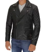 asymmetrical mens black leather motorcycle jacket