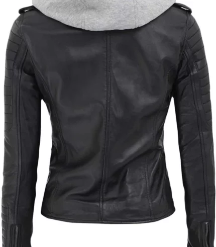 bagheria black womens leather jacket with hood