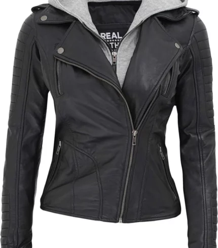 bagheria black womens leather jacket with hood