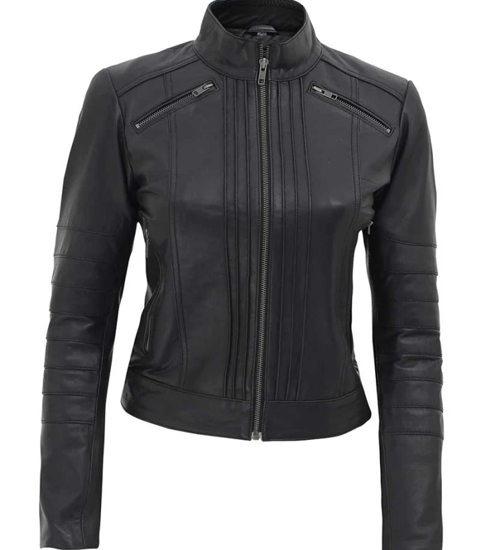 bergamo womens black cafe leather jacket