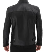 black mens leather cafe racer jacket with snap button collar