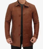 bristol brown real leather car coat mens