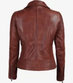 brown asymmertical leather biker jacket women