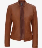 calgary ladies cognac leather biker jacket