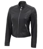 carrie womens slim fit leather jacket black