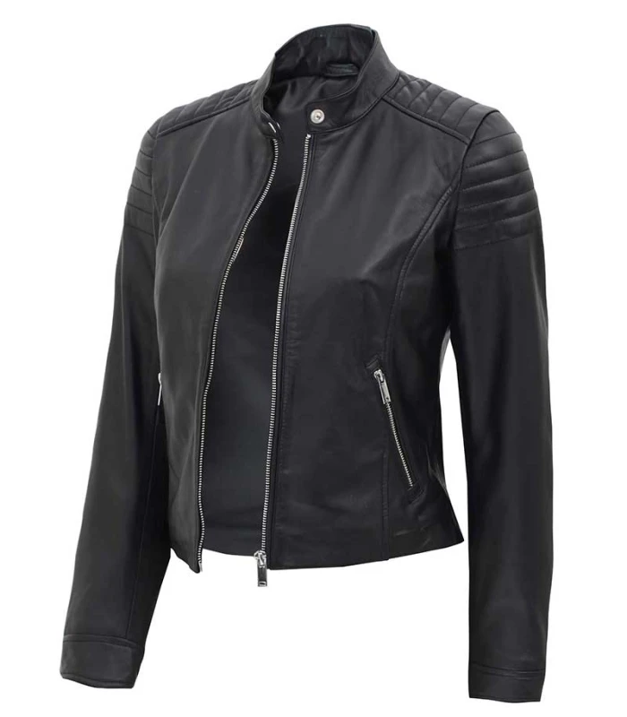 carrie womens slim fit leather jacket black
