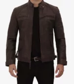 claude mens biker brown quilted distressed leather jacket