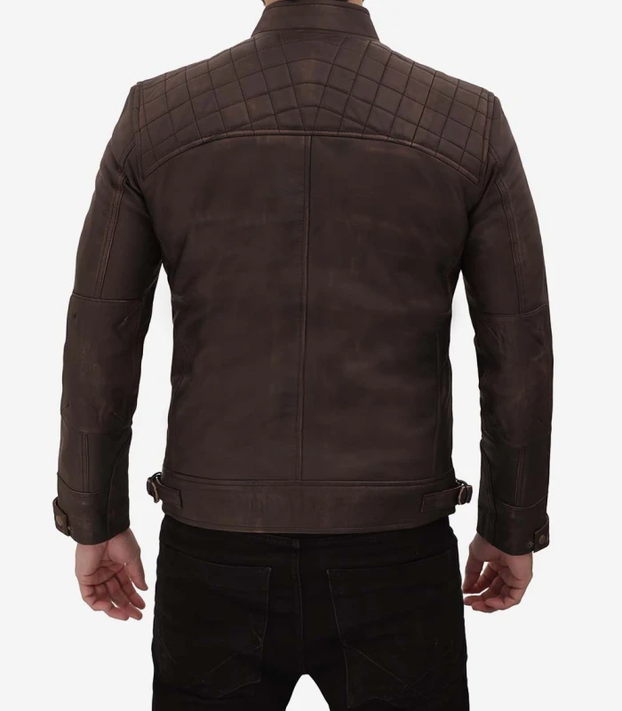 claude mens biker brown quilted distressed leather jacket