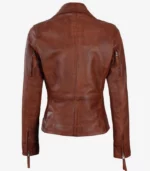 cognac asymmetrical hand waxed leather biker jacket women