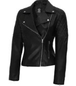 crystal womens asymmetrical leather jacket black