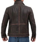 dark brown mens distressed six pocket vintage leather jacket