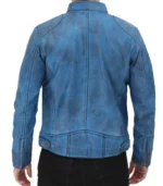 dodge leather cafe racer sky blue biker jacket
