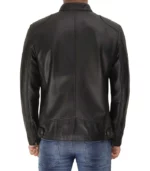 dodge mens black cafe racer leather jacket