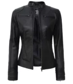 dodge womens black real leather moto jacket