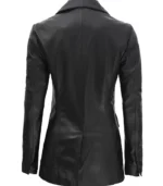 double breasted black leather coat women