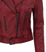 elisa womens maroon leather motorcycle jacket