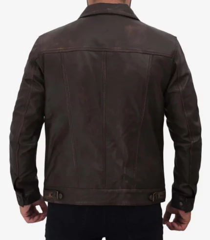 fernando distressed dark brown leather trucker jacket mens