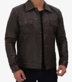fernando-distressed dark brown leather trucker jacket mens
