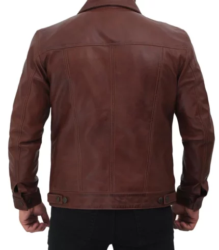 fernando real leather brown trucker jacket mens