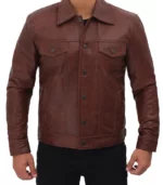 fernando real leather brown trucker jacket mens