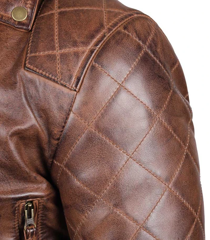 frisco quilted asymmetrical brown motorcycle leather jacket