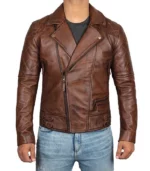 frisco quilted asymmetrical brown motorcycle leather jacket