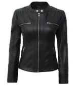 helen womens black leather jacket with removable hood