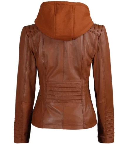 helen womens tan leather jacket with removable hood