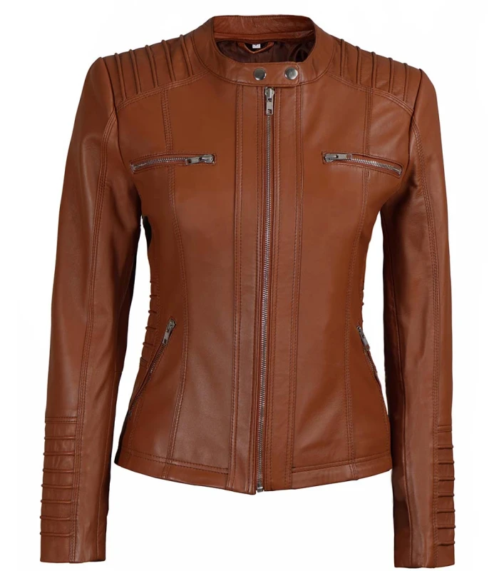 helen womens tan leather jacket with removable hood