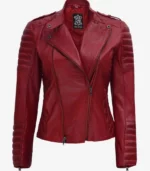 jannie red asymmetrical padded leather jacket