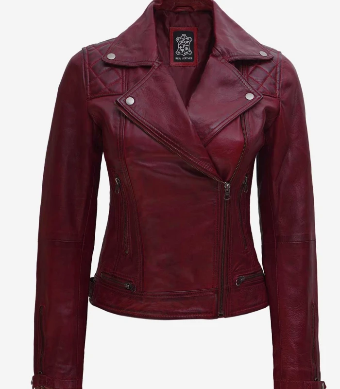 kimberley maroon leather moto jacket