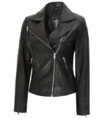 linda asymmetrical womens black leather moto jacket