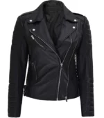 lucille womens black quilted asymmetrical leather biker jacket